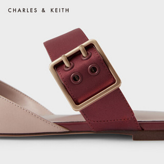 CHARLES＆KEITH2021春新品CK1-70900259女士宽绊带尖头平底穆勒鞋 Brick砖色 36