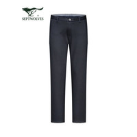 七匹狼休闲裤男士2020冬季商务休闲净色合体微弹长裤子男裤101(藏青)40A