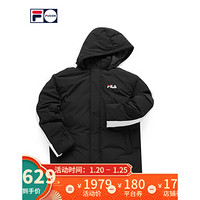 FILA FUSION 斐乐 男士羽绒服2020年冬季中长款宽松保暖外套 深黑-BK（宽松版型，建议拍小一码） 170/92A/M