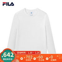 FILA 斐乐官方 男士长袖T恤2021年春季新款运动商务风上衣男 标准白-WT 180/100A/XL