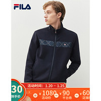 FILA 斐乐官方 男士针织上衣2021年春季新款休闲运动外套男 传奇蓝-NV 180/100A/XL