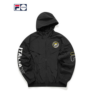 FILA FUSION斐乐男运动外套2021春季新款撞色LOGO连帽外套棒球服 深黑-BK 165/88A/S