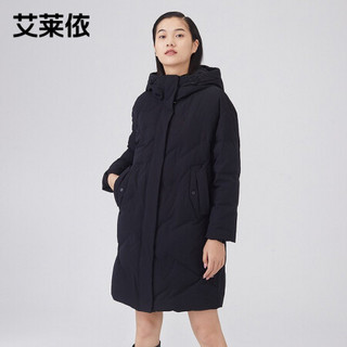 艾莱依商场同款2020秋冬新款连帽简约中长款保暖羽绒服6020401177 炭黑 165