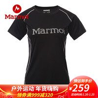 Marmot/土拨鼠20运动圆领吸湿排汗棉感速干短袖T恤女户外 54308 曜石黑001 L 欧码偏大