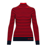 Moncler蒙口女装2021年新款毛衣由混纺制成条纹图案衣服底部镶嵌有Moncler字母时尚休闲 红色 S