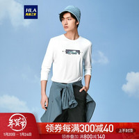 HLA 海澜之家 长袖T恤男2021春季舒柔棉胸前图案刺绣印花上衣HNTAD1D005A 米白花纹(05) 180/96A(52)