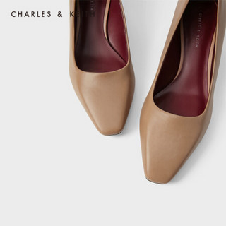 CHARLES＆KEITH2021春季CK1-60920218女士简约方头中跟单鞋 Nude肉色 38