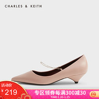 CHARLES＆KEITH女鞋春季CK1-60580147金属链饰尖头中跟单鞋女 Nude肉色 39