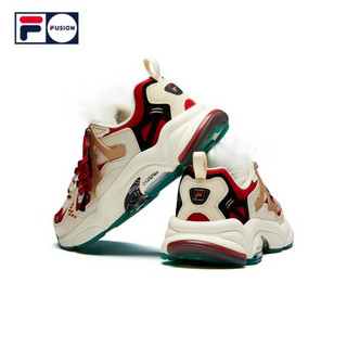 FILA FUSION RJV跑步鞋2021春季新款男ins新年限定版复古老爹鞋 米色/深红-AR 43