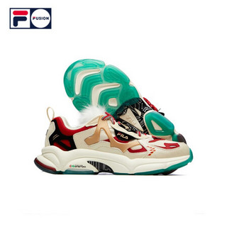 FILA FUSION RJV跑步鞋2021春季新款男ins新年限定版复古老爹鞋 米色/深红-AR 43