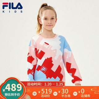 FILA KIDS 斐乐童装套头卫衣中大童2021春季新款休闲套头衫宽松 火红-RD 165