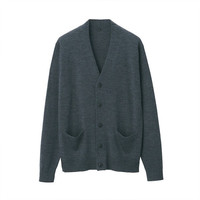 無印良品 無印良品 MUJI 男式 美利奴羊毛 高针距V领开衫 深灰色 XL