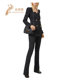 Versace/范思哲2020新款女士拉链细节柔软弹性喇叭形羊毛长裤   A86938-A234215_A1008  黑色 44