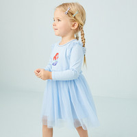 安奈儿童装女童长袖连衣裙2020新款儿童气质小黑裙 冰水蓝 100cm