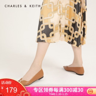 CHARLES＆KEITH新品CK1-70390267彩绘金属扣尖头平底单鞋女 Caramel焦糖色 36