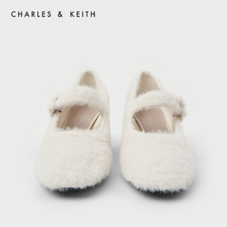 CHARLES＆KEITH2021春季CK1-60920230女士毛绒高跟玛丽珍鞋单鞋 White白色 34
