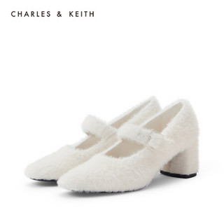 CHARLES＆KEITH2021春季CK1-60920230女士毛绒高跟玛丽珍鞋单鞋 White白色 34