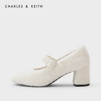 CHARLES＆KEITH2021春季CK1-60920230女士毛绒高跟玛丽珍鞋单鞋 White白色 34