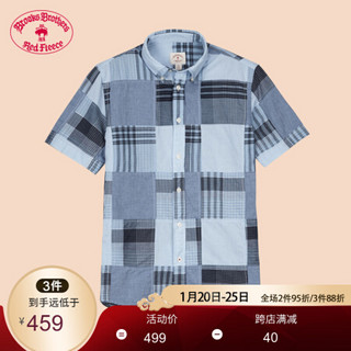 Brooks Brothers/布克兄弟男士20夏新棉质格纹补丁设计短袖衬衫 4003-蓝色 M