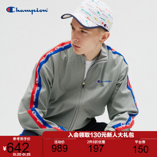 Champion2020秋冬新款男式侧标拼接草写LOGO拉链夹克外套 浅灰色 L