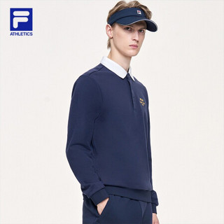 FILA ATHLETICS斐乐男士针织长袖POLO衫2021春季新款针织上衣男 RD宝蓝-NV 170/92A/M