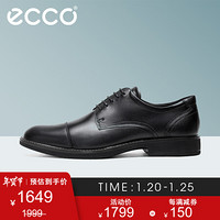 ECCO爱步三接头皮鞋商务正装鞋男英伦皮鞋百搭德比鞋 里兹630334 黑色63033401001 39
