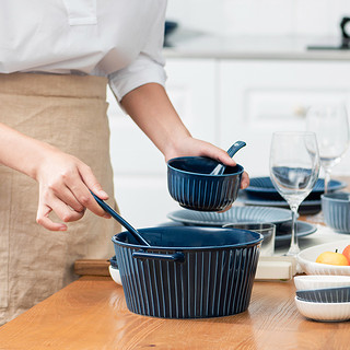 亿嘉创意北欧风饭碗家用陶瓷碗餐具单个吃面碗大号汤碗双耳碗汤盆（7英寸双耳碗 白色）