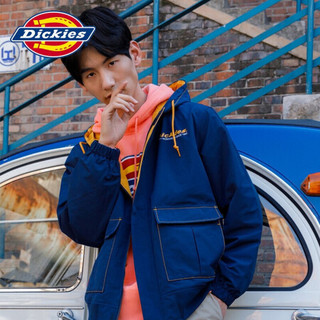 Dickies 20秋冬夹克男拉链连帽夹克外套 工装大口袋夹克 潮流撞色压线上衣休闲运动外套DK008145 深藏青色 XL