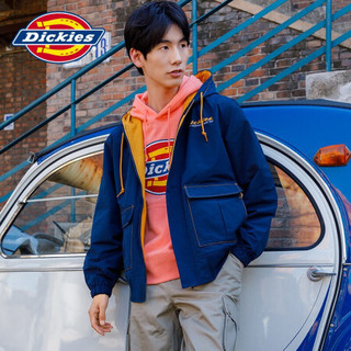 Dickies 20秋冬夹克男拉链连帽夹克外套 工装大口袋夹克 潮流撞色压线上衣休闲运动外套DK008145 深藏青色 XL