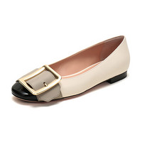 巴利 BALLY 女士皮质船鞋骨白色灰色拼色 JACKIE FLAT 108 6235070 3/36码