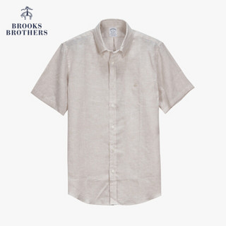 Brooks Brothers/布克兄弟男士20夏新亚麻透气logo款短袖衬衫休闲 B275-亮米色 S