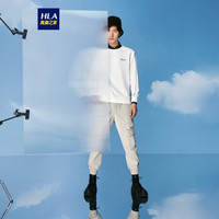 HLA海澜之家卫衣男2021春季圆领插肩袖刺绣时尚休闲卫衣男HNZWJ1D021A米白镶拼(21)170/88A(48)