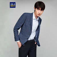 HLA海澜之家休闲西服男2021春季双爱心胸针简约格纹单西外套HWXAD1D041A宝蓝格纹(41)185/104B(52B)