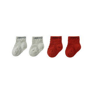 英氏婴儿袜子儿童袜子中性新生儿袜子四季袜双色短袜（2双装）新款 红色+灰色YIWCJ30043A01 7.5CM(0-3月无防滑底）