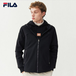 FILA 斐乐官方 男士针织上衣 2021年春季新款长袖黑色工装外套 正黑色-BK 180/100A/XL