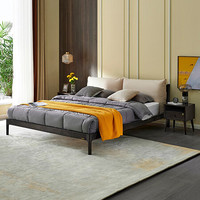 全友家居 双人床意式简约橡胶实木床 卧室家具布艺软靠床125101S 1.8m加长床(布软包)