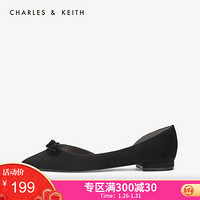 CHARLES＆KEITH低帮鞋SL1-70900005立体花朵饰女士尖头低跟鞋 黑色Black 37