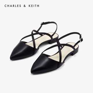 CHARLES＆KEITH2021春季CK1-70900178交叉带饰尖头平底单鞋女 Black黑色 35