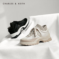 CHARLES＆KEITH2021春季CK1-70900233女士休闲系带厚底运动鞋 Black黑色 36