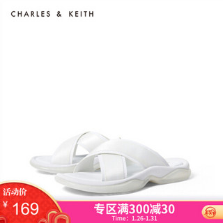 CHARLES＆KEITH2021春季CK1-70380784女士交叉带饰休闲凉拖鞋 White白色 38
