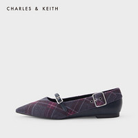 CHARLES＆KEITH2021春季CK1-70900247女士细绊带尖头平底单鞋 DARK BLUE深蓝色 35