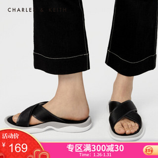 CHARLES＆KEITH2021春季CK1-70380784女士交叉带饰休闲凉拖鞋 Black黑色 36