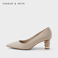 CHARLES & KEITH CHARLES&KEITH2021春新品CK1-60280286女士褶皱粗跟尖头高跟单鞋 Taupe灰褐色 34