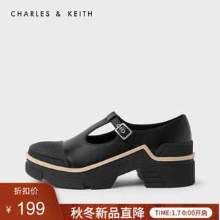 CHARLES＆KEITH2021春季CK1-70380828女士时尚厚底中跟单鞋 Black黑色 39
