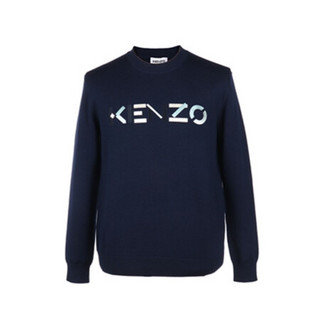 高田贤三 KENZO 20秋冬 男士羊毛logo刺绣圆领长袖针织衫 深蓝色 FA6 5PU541 3LA 76 M码 175/84A