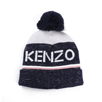 高田贤三 KENZO KIDS 奢侈品童装 20秋冬 女童棉纶加绒字母图案绒球针织帽 深蓝色 KR90018 04 2A/4A