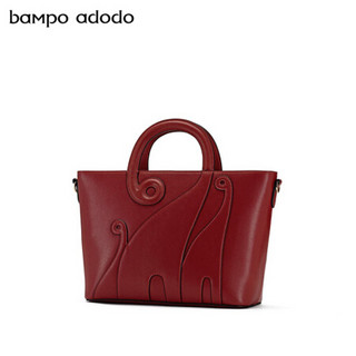 bampo adodo牛皮斜挎包手提包春夏新款小众品牌气质复古大容量单肩包女 纯黑930