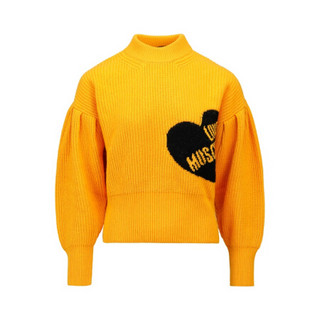 LOVE MOSCHINO 莫斯奇诺 黄色心形图案logo标泡泡袖毛衣 W S G85 20 X 9001 I84 40 女款