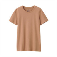 無印良品 MUJI 無印良品  女式 印度棉天竺编织 圆领短袖T恤 烟熏黄杏色 S