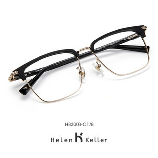 海伦凯勒2020新款商务男士光学镜眉框护目防蓝光近视眼镜架H83003 亮黑拼接金框-C1/8